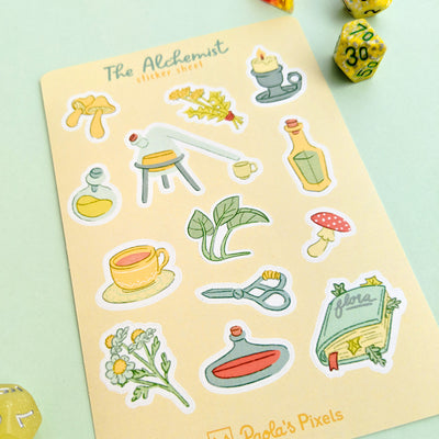 The Alchemist Sticker Sheet - Geeky merchandise for people who play D&D - Merch to wear and cute accessories and stationery Paola's Pixels