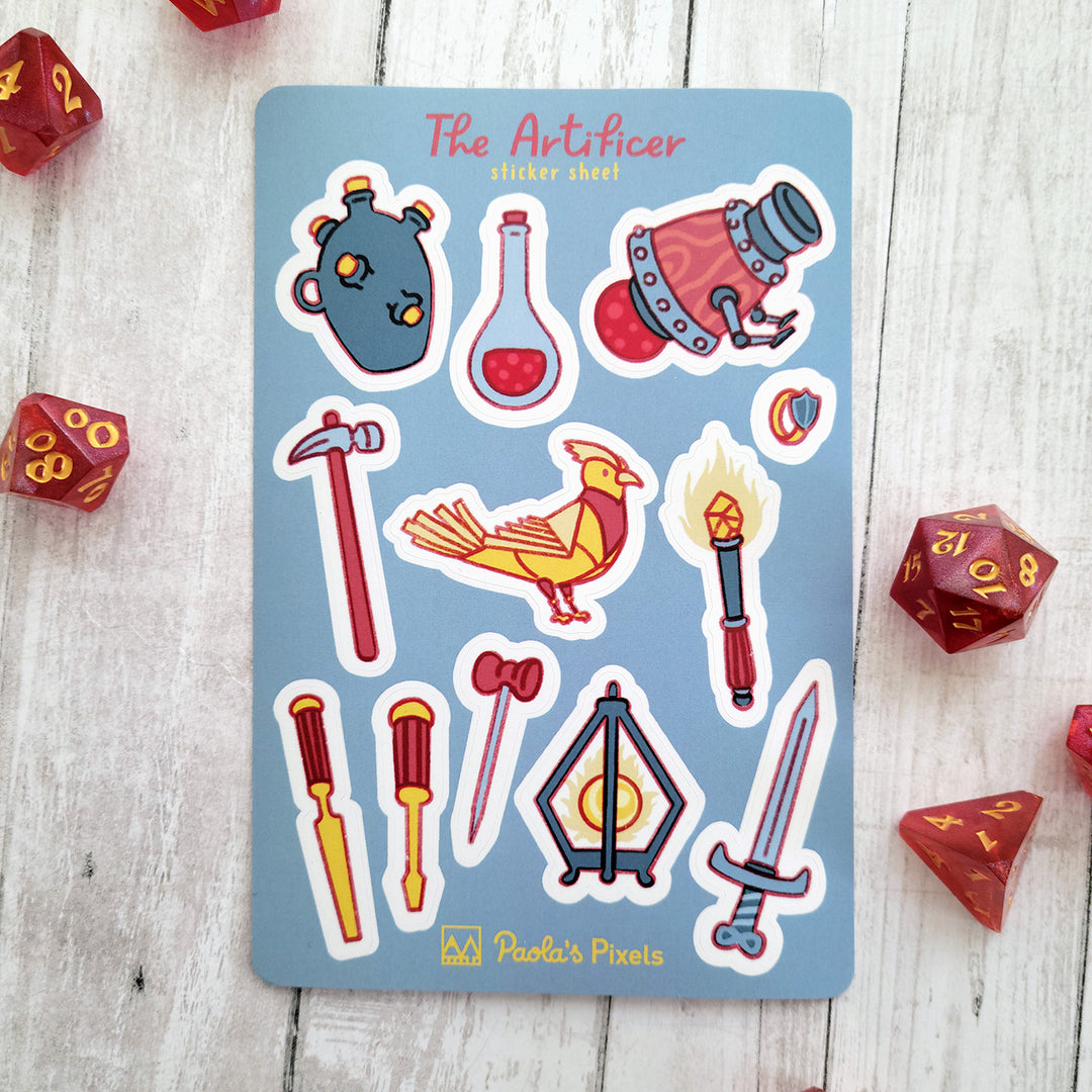 The Artificer Sticker Sheet - Geeky merchandise for people who play D&D - Merch to wear and cute accessories and stationery Paola's Pixels