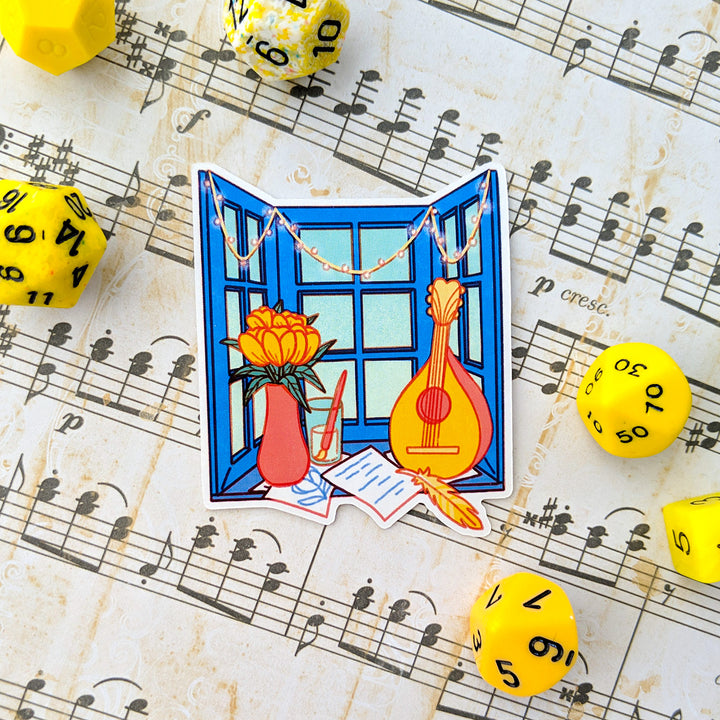 Bard Window Sticker - Geeky merchandise for people who play D&D - Merch to wear and cute accessories and stationery Paola's Pixels