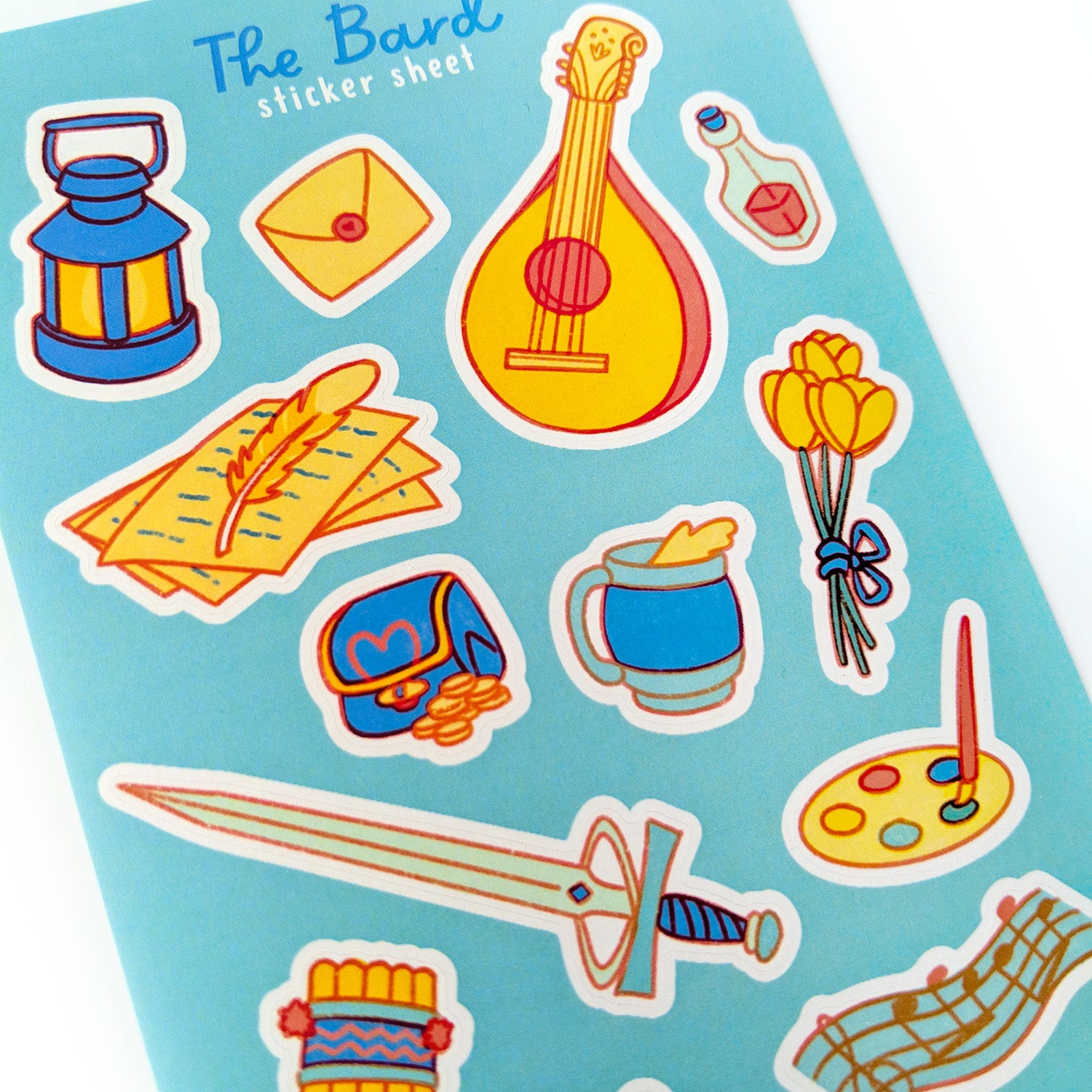 The Bard Sticker Sheet - Geeky merchandise for people who play D&D - Merch to wear and cute accessories and stationery Paola's Pixels