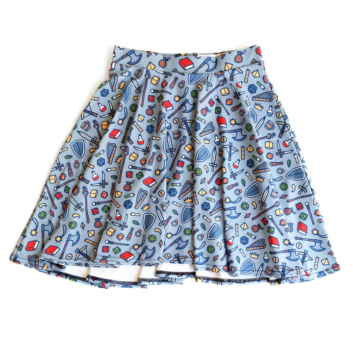 Tabletop Items Skater Skirt - Geeky merchandise for people who play D&D - Merch to wear and cute accessories and stationery Paola's Pixels