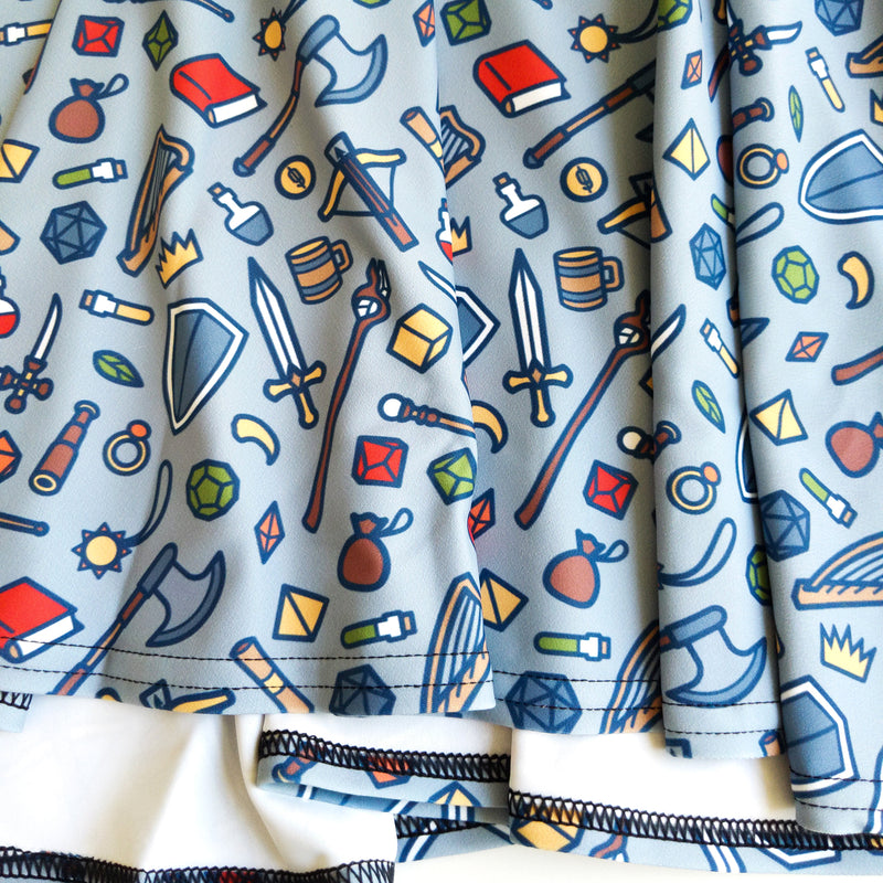 Tabletop Items Skater Skirt - Geeky merchandise for people who play D&D - Merch to wear and cute accessories and stationery Paola&