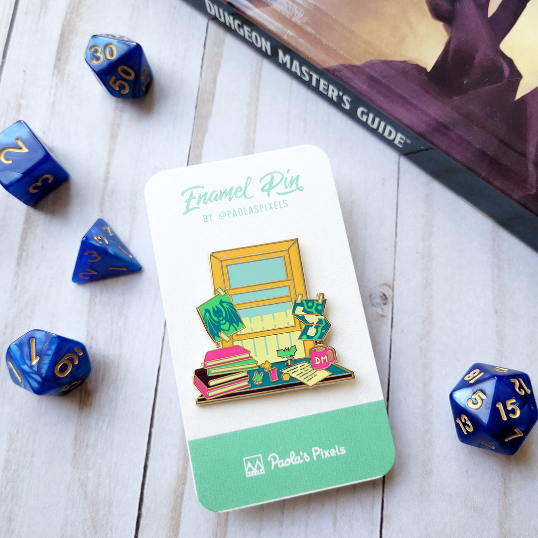 Game Master Window Pin - Geeky merchandise for people who play D&D - Merch to wear and cute accessories and stationery Paola's Pixels
