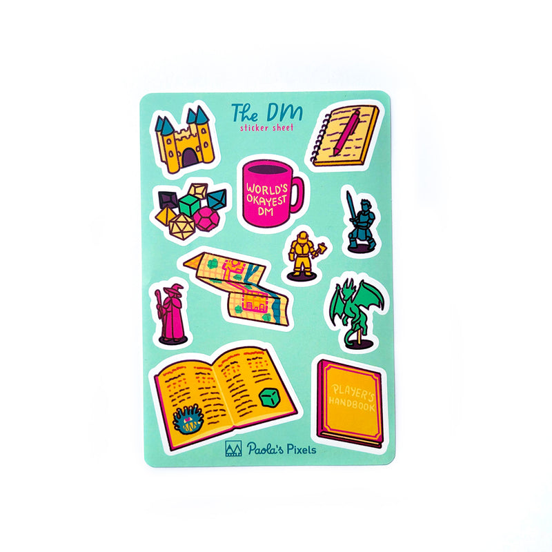 Game Master Sticker Sheet - Geeky merchandise for people who play D&D - Merch to wear and cute accessories and stationery Paola&