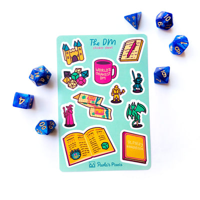 Game Master Sticker Sheet - Geeky merchandise for people who play D&D - Merch to wear and cute accessories and stationery Paola's Pixels