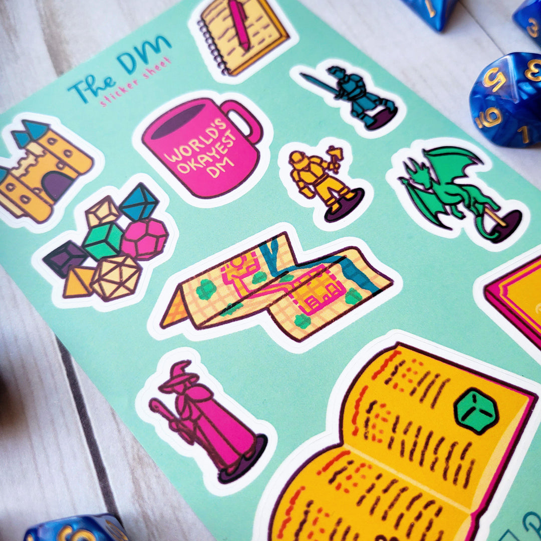 Game Master Sticker Sheet - Geeky merchandise for people who play D&D - Merch to wear and cute accessories and stationery Paola's Pixels
