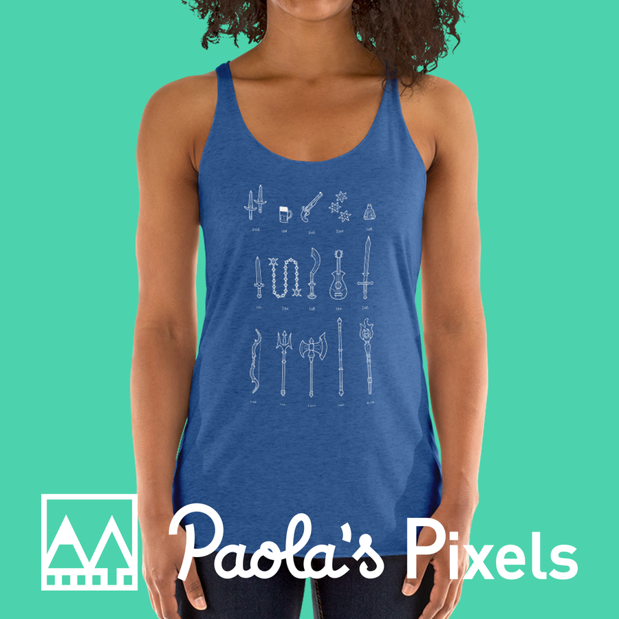 Damage Dealer Women's Racerback Tank - Geeky merchandise for people who play D&D - Merch to wear and cute accessories and stationery Paola's Pixels