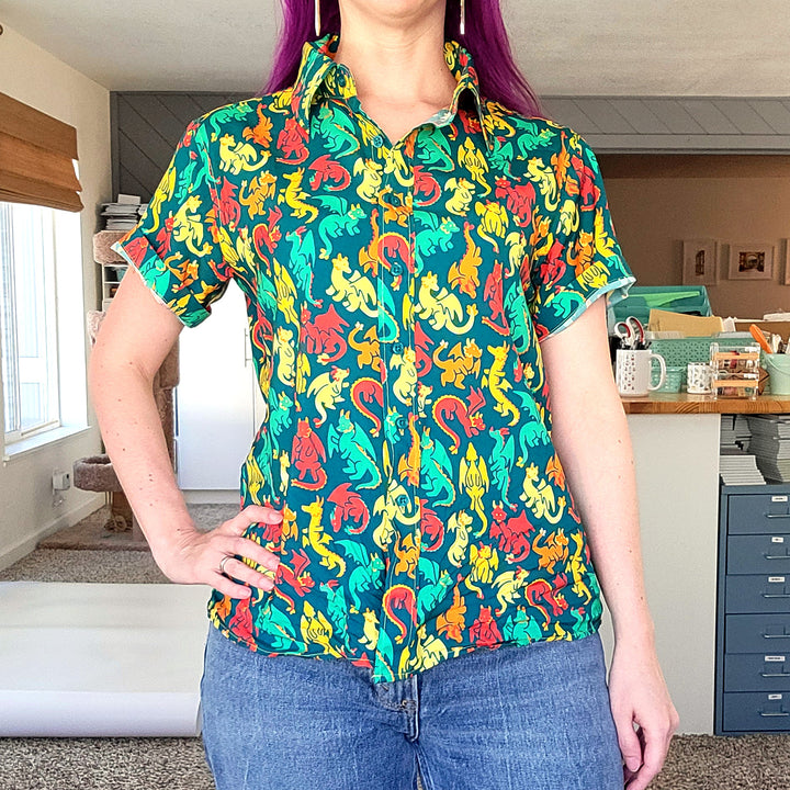 Dragons Women's Button Up - Geeky merchandise for people who play D&D - Merch to wear and cute accessories and stationery Paola's Pixels