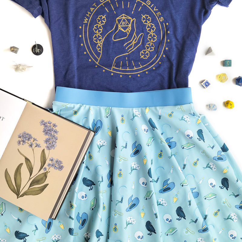 Necromancer Skater Skirt - Geeky merchandise for people who play D&D - Merch to wear and cute accessories and stationery Paola&