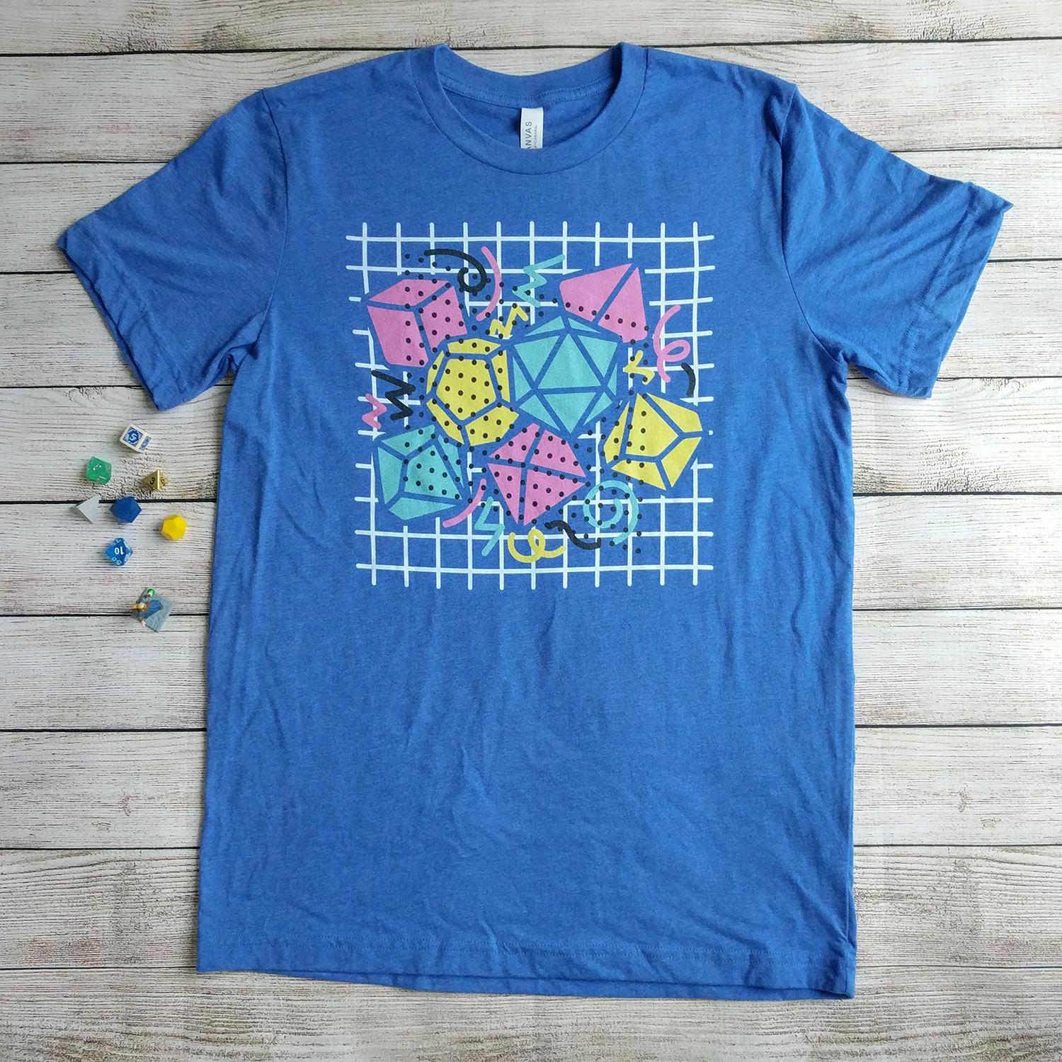 90s Dice Shirt Dark Version - Geeky merchandise for people who play D&D - Merch to wear and cute accessories and stationery Paola's Pixels