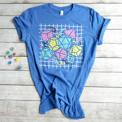 90s Dice Shirt Dark Version - Geeky merchandise for people who play D&D - Merch to wear and cute accessories and stationery Paola's Pixels