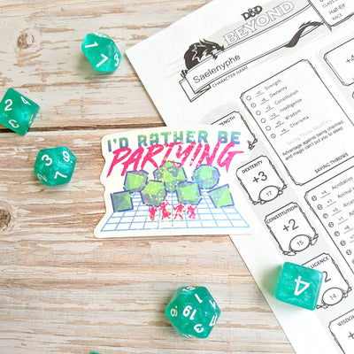 I'd Rather Be Partying Holo Sticker - Geeky merchandise for people who play D&D - Merch to wear and cute accessories and stationery Paola's Pixels
