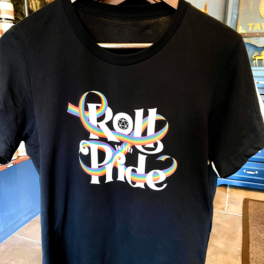 Roll With Pride Shirt - Geeky merchandise for people who play D&D - Merch to wear and cute accessories and stationery Paola's Pixels