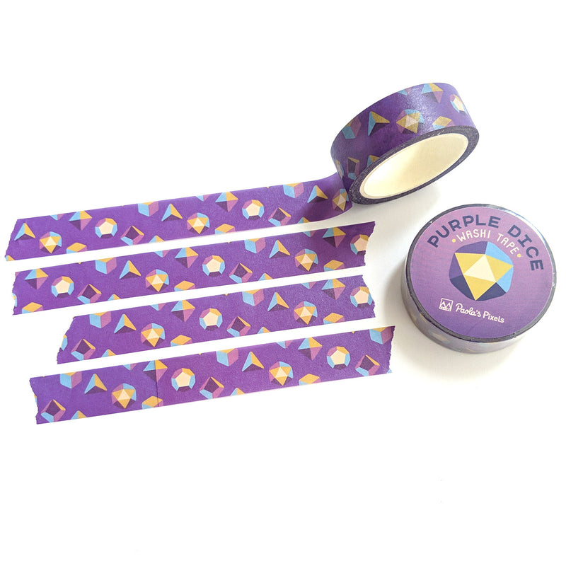 Purple Dice Washi Tape - Geeky merchandise for people who play D&D - Merch to wear and cute accessories and stationery Paola&