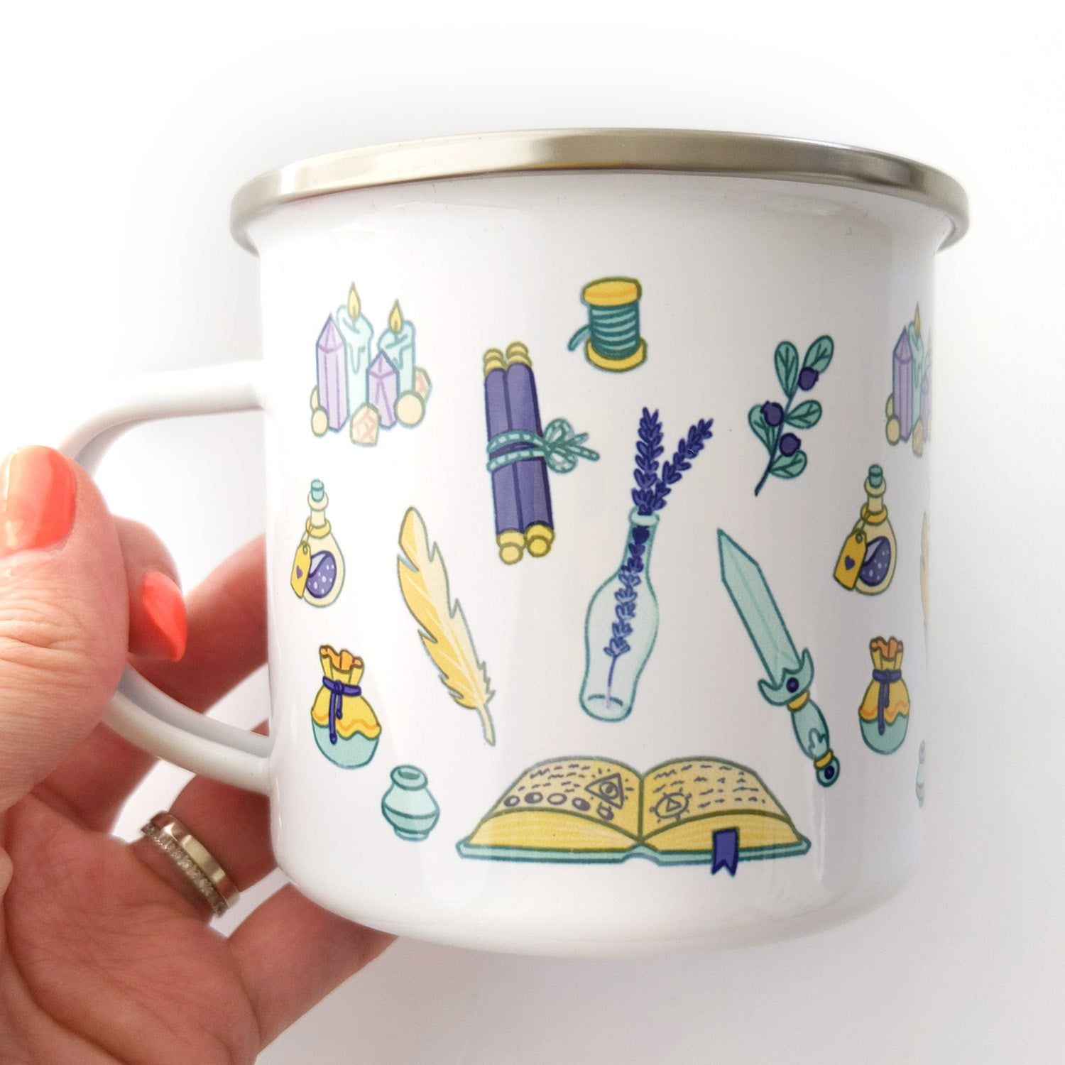 Wizard Enamel Mug - Geeky merchandise for people who play D&D - Merch to wear and cute accessories and stationery Paola's Pixels