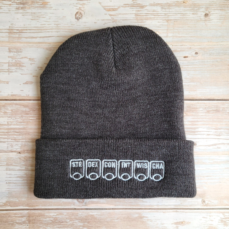 Ability Scores Beanie - Geeky merchandise for people who play D&D - Merch to wear and cute accessories and stationery Paola&