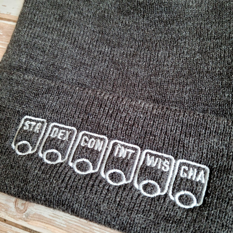 Ability Scores Beanie - Geeky merchandise for people who play D&D - Merch to wear and cute accessories and stationery Paola&