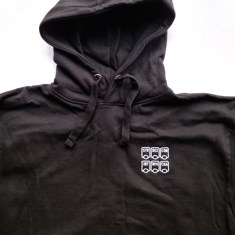 Ability Scores Embroidered Hoodie - Geeky merchandise for people who play D&D - Merch to wear and cute accessories and stationery Paola&