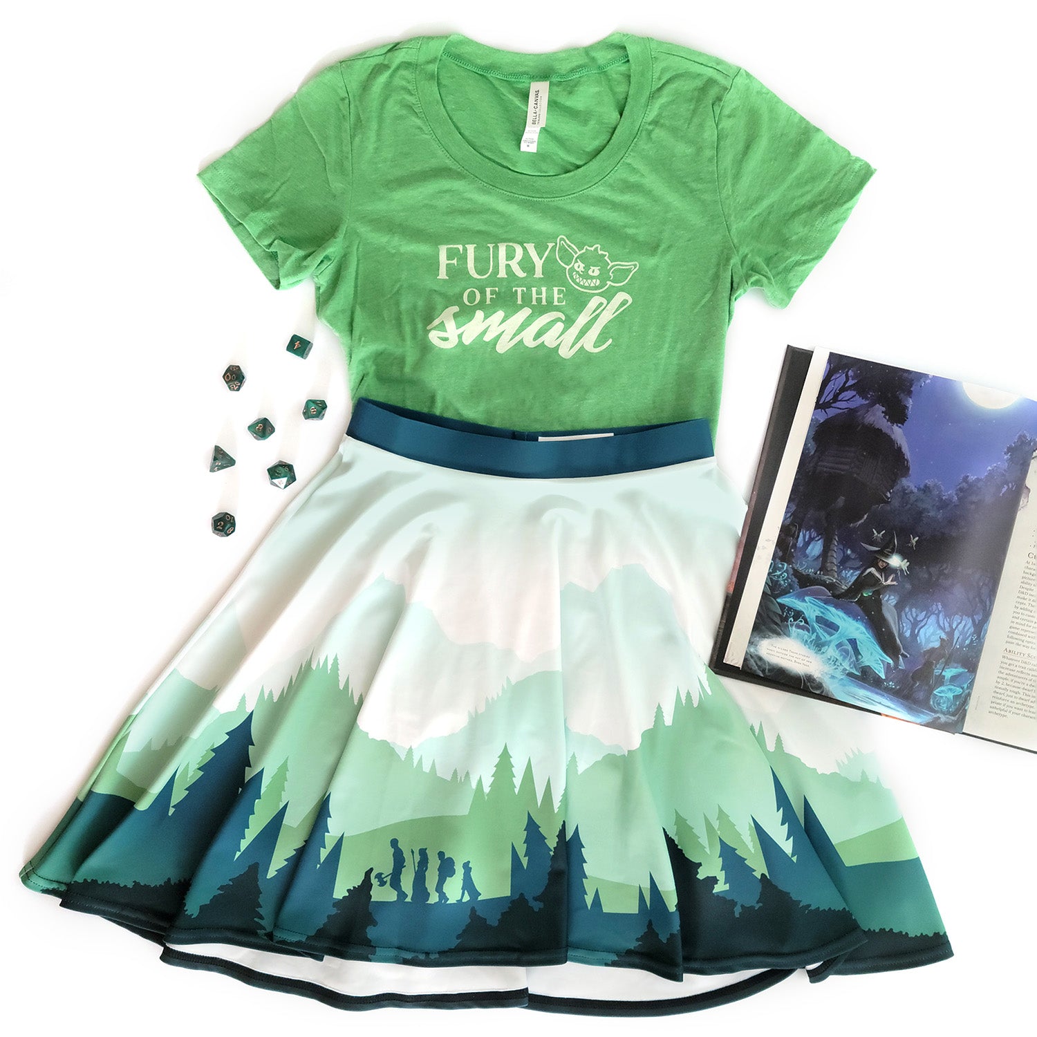 Adventure Landscape Skater Skirt - Geeky merchandise for people who play D&D - Merch to wear and cute accessories and stationery Paola's Pixels