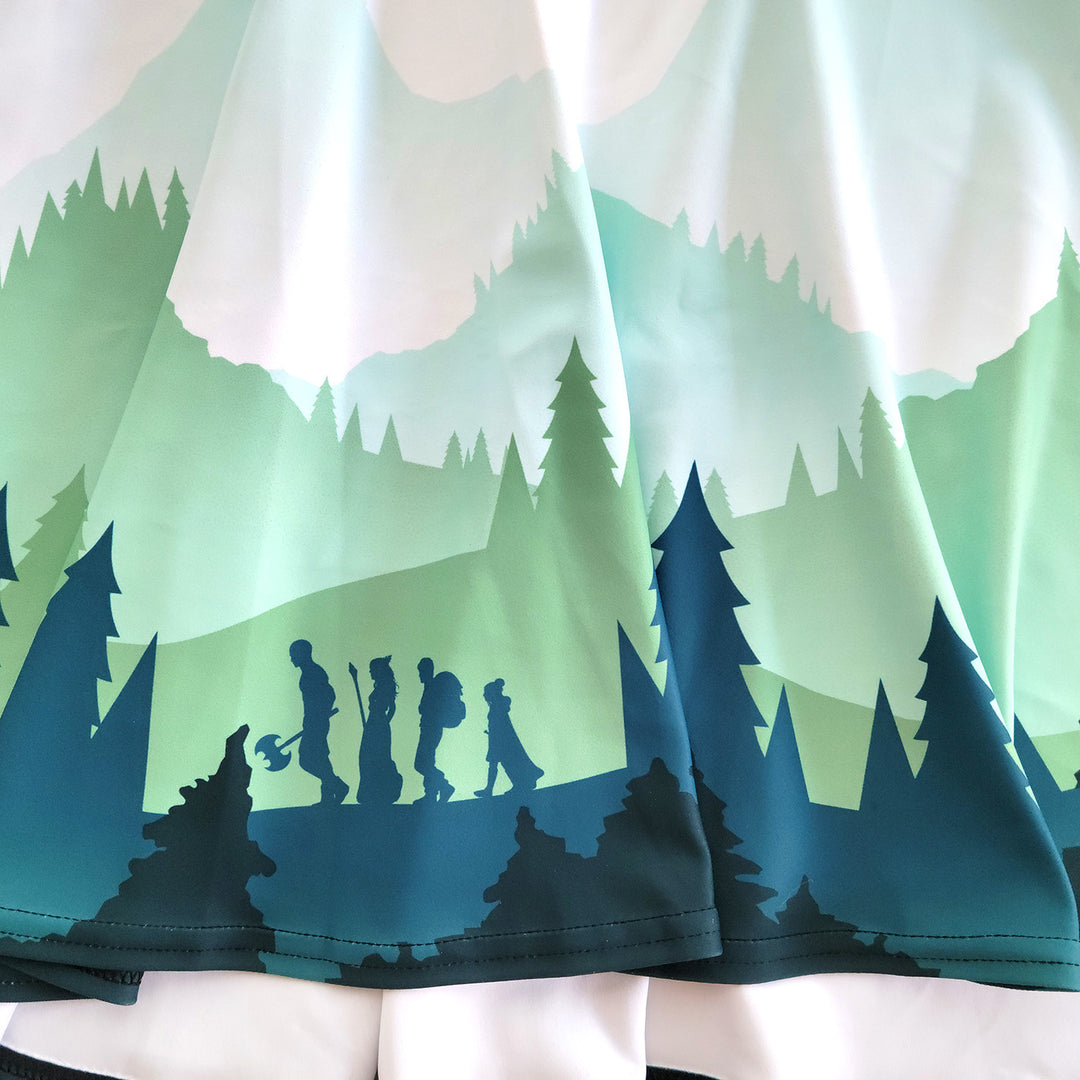 Adventure Landscape Skater Skirt - Geeky merchandise for people who play D&D - Merch to wear and cute accessories and stationery Paola's Pixels