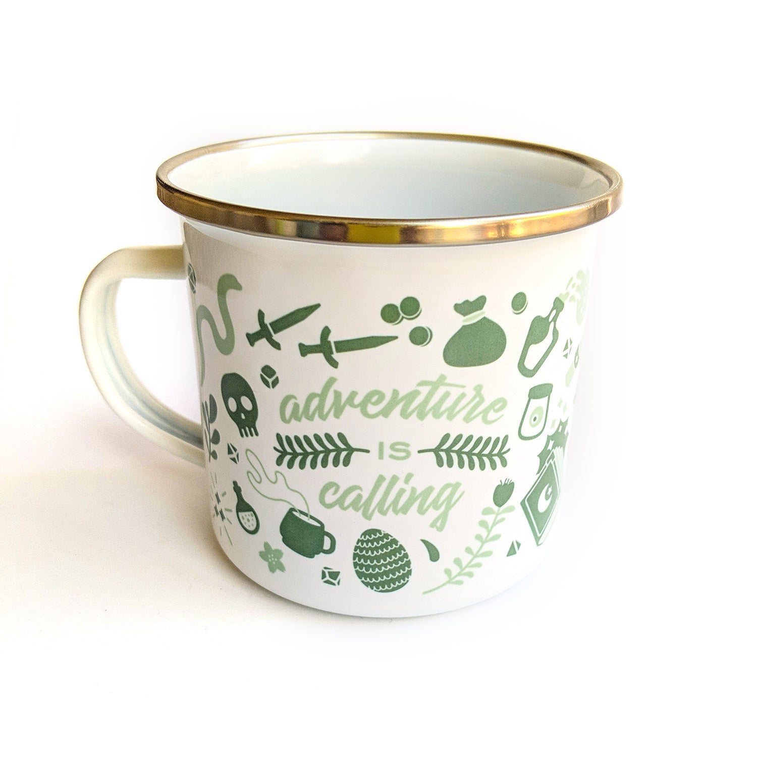 Adventure is Calling Enamel Mug - Geeky merchandise for people who play D&D - Merch to wear and cute accessories and stationery Paola's Pixels