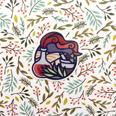 Alchemist Scene Sticker - Geeky merchandise for people who play D&D - Merch to wear and cute accessories and stationery Paola's Pixels