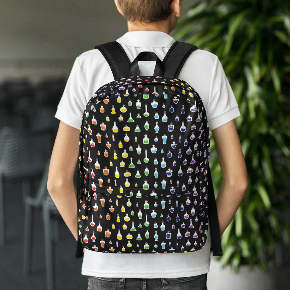 Rainbow Potions Backpack - Geeky merchandise for people who play D&D - Merch to wear and cute accessories and stationery Paola's Pixels