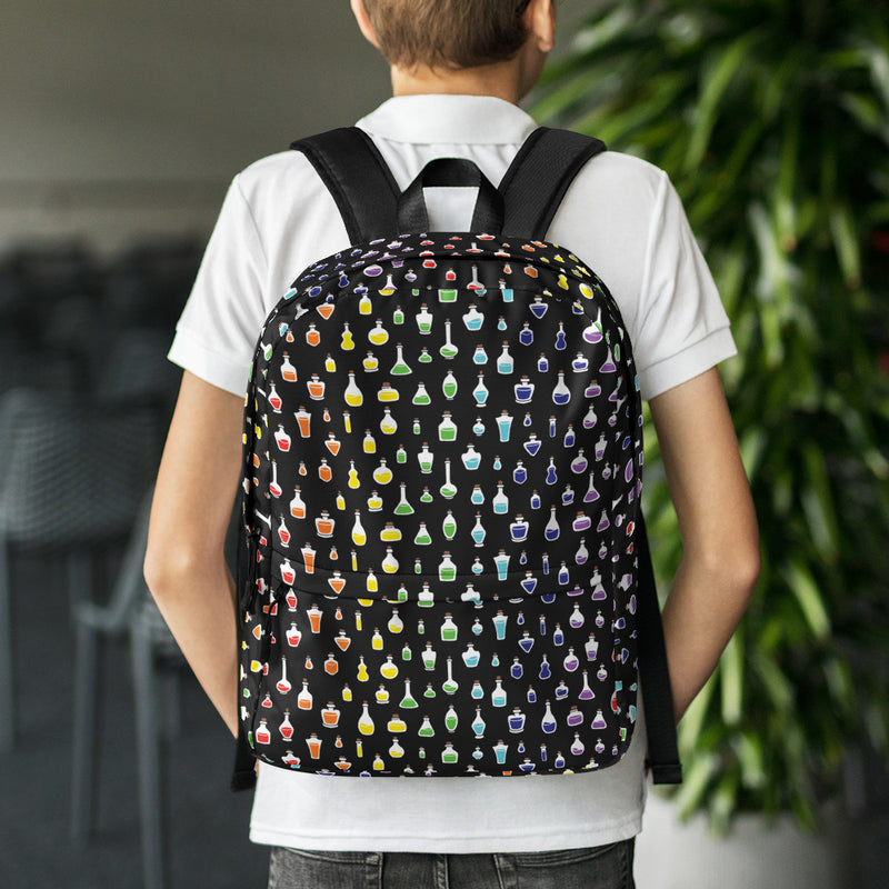 Rainbow Potions Backpack - Geeky merchandise for people who play D&D - Merch to wear and cute accessories and stationery Paola&