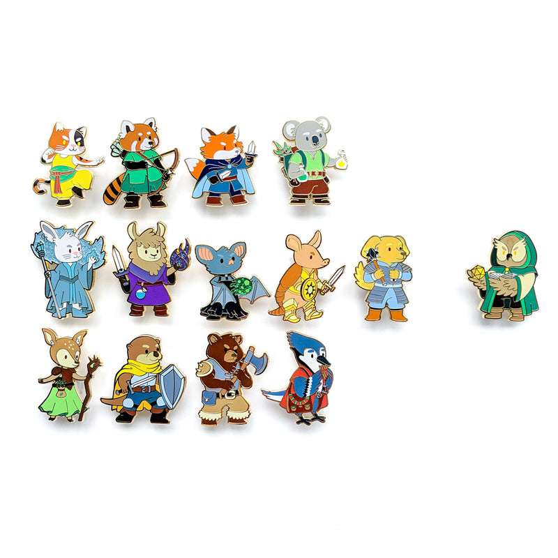 The whole Animal Party Pin collection - Geeky merchandise for people who play D&D - Merch to wear and cute accessories and stationery Paola&