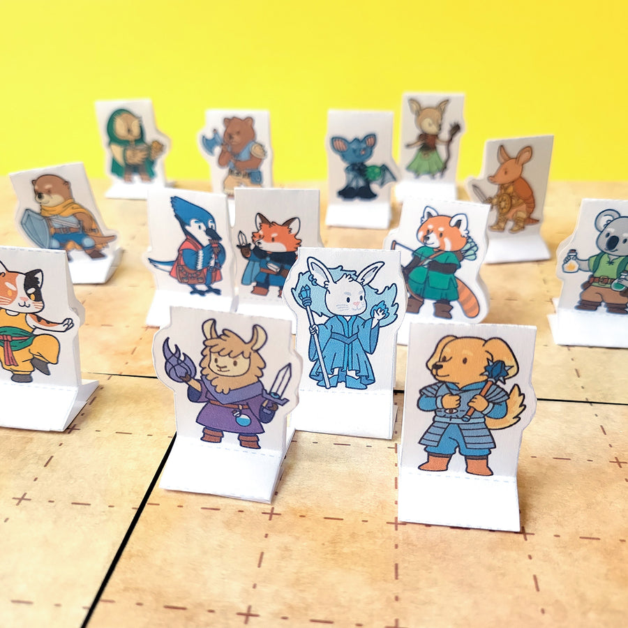 Animal Party Paper Minis - Geeky merchandise for people who play D&D - Merch to wear and cute accessories and stationery Paola's Pixels