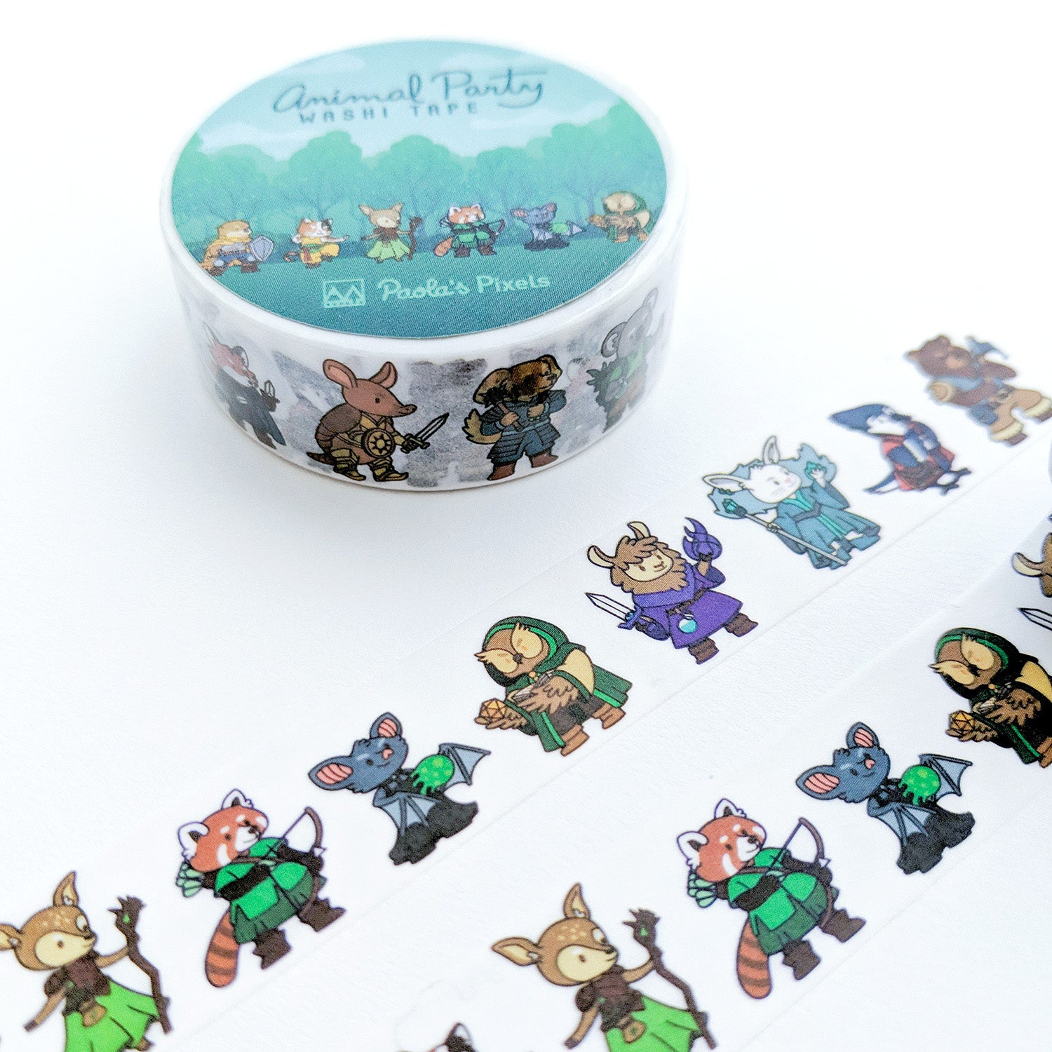 Animal Party Washi Tape - Geeky merchandise for people who play D&D - Merch to wear and cute accessories and stationery Paola's Pixels