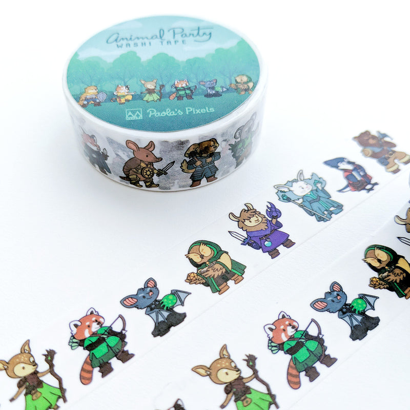 Animal Party Washi Tape - Geeky merchandise for people who play D&D - Merch to wear and cute accessories and stationery Paola&
