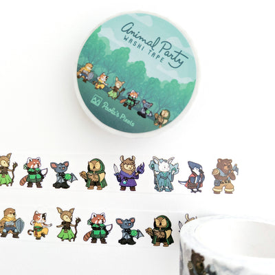 Animal Party Washi Tape - Geeky merchandise for people who play D&D - Merch to wear and cute accessories and stationery Paola's Pixels