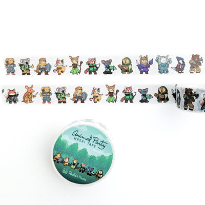 Animal Party Washi Tape - Geeky merchandise for people who play D&D - Merch to wear and cute accessories and stationery Paola's Pixels