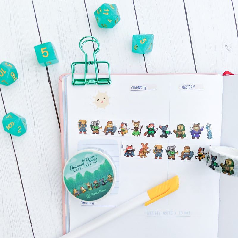Animal Party Washi Tape - Geeky merchandise for people who play D&D - Merch to wear and cute accessories and stationery Paola&