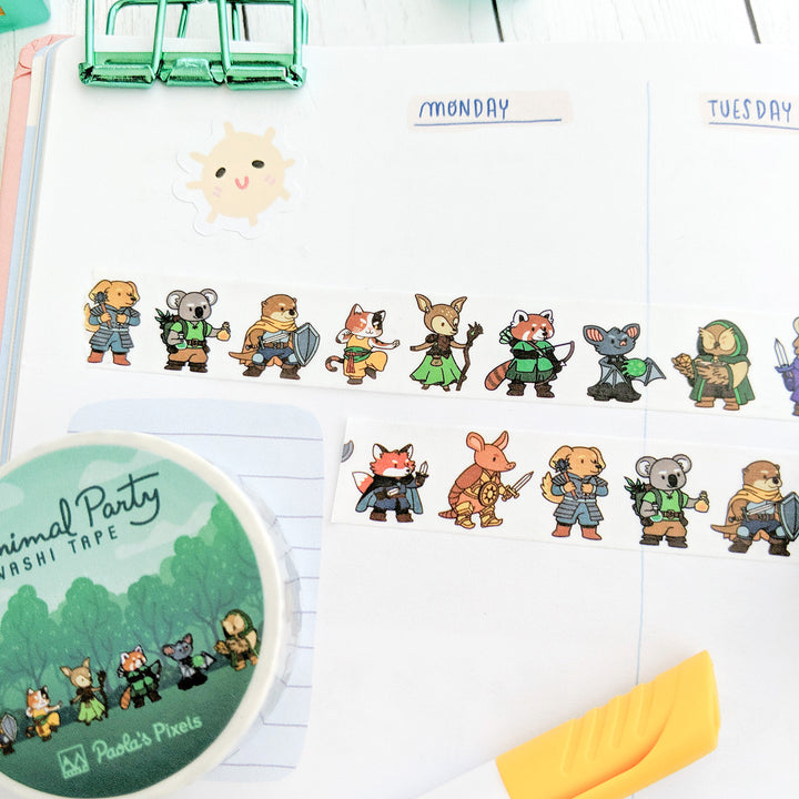 Animal Party Washi Tape - Geeky merchandise for people who play D&D - Merch to wear and cute accessories and stationery Paola's Pixels