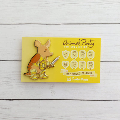 Armadillo Paladin Enamel Pin - Geeky merchandise for people who play D&D - Merch to wear and cute accessories and stationery Paola's Pixels