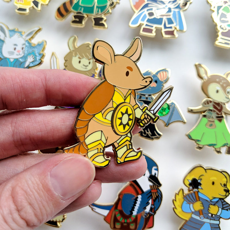 Armadillo Paladin Enamel Pin - Geeky merchandise for people who play D&D - Merch to wear and cute accessories and stationery Paola&