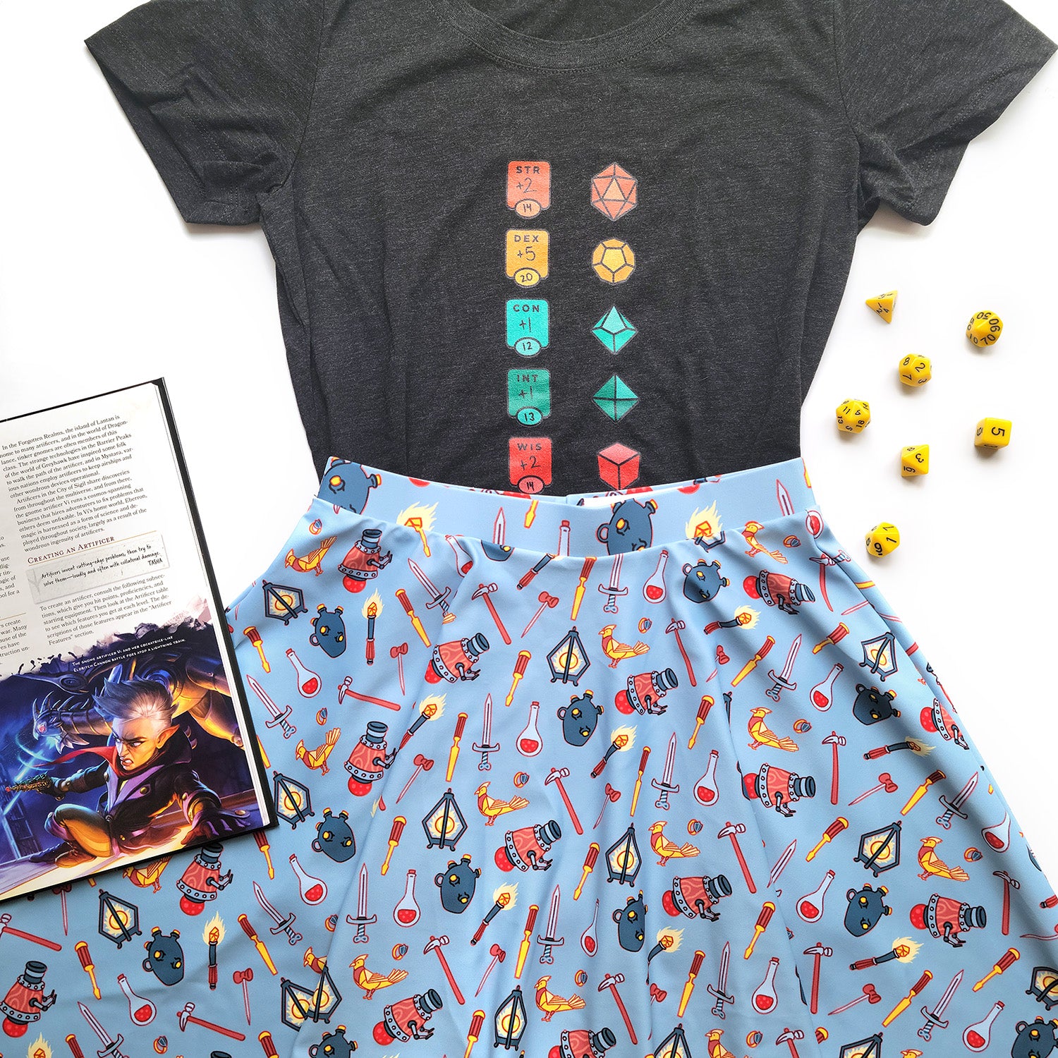 Artificer Skater Skirt - Geeky merchandise for people who play D&D - Merch to wear and cute accessories and stationery Paola's Pixels