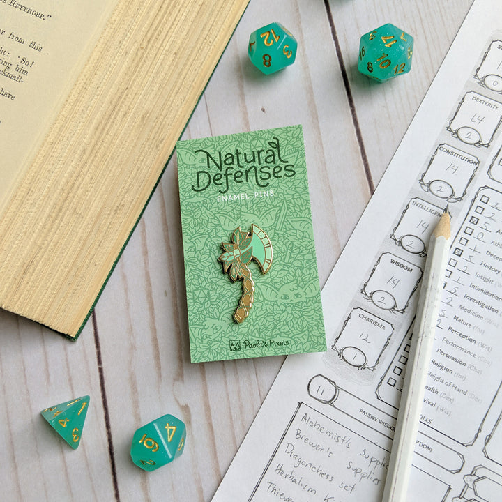 Pothos Axe Pin - Geeky merchandise for people who play D&D - Merch to wear and cute accessories and stationery Paola's Pixels