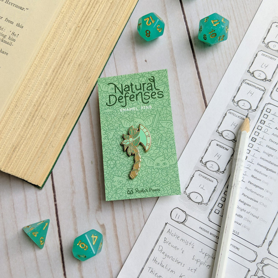 Seconds Sale! Pothos Axe Pin - Geeky merchandise for people who play D&D - Merch to wear and cute accessories and stationery Paola's Pixels