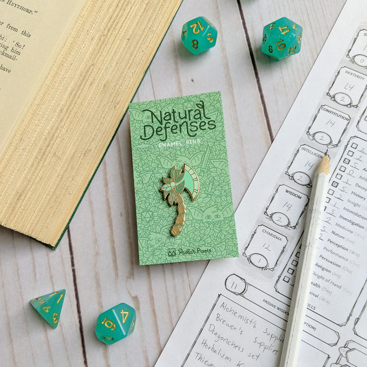 Seconds Sale! Pothos Axe Pin - Geeky merchandise for people who play D&D - Merch to wear and cute accessories and stationery Paola's Pixels