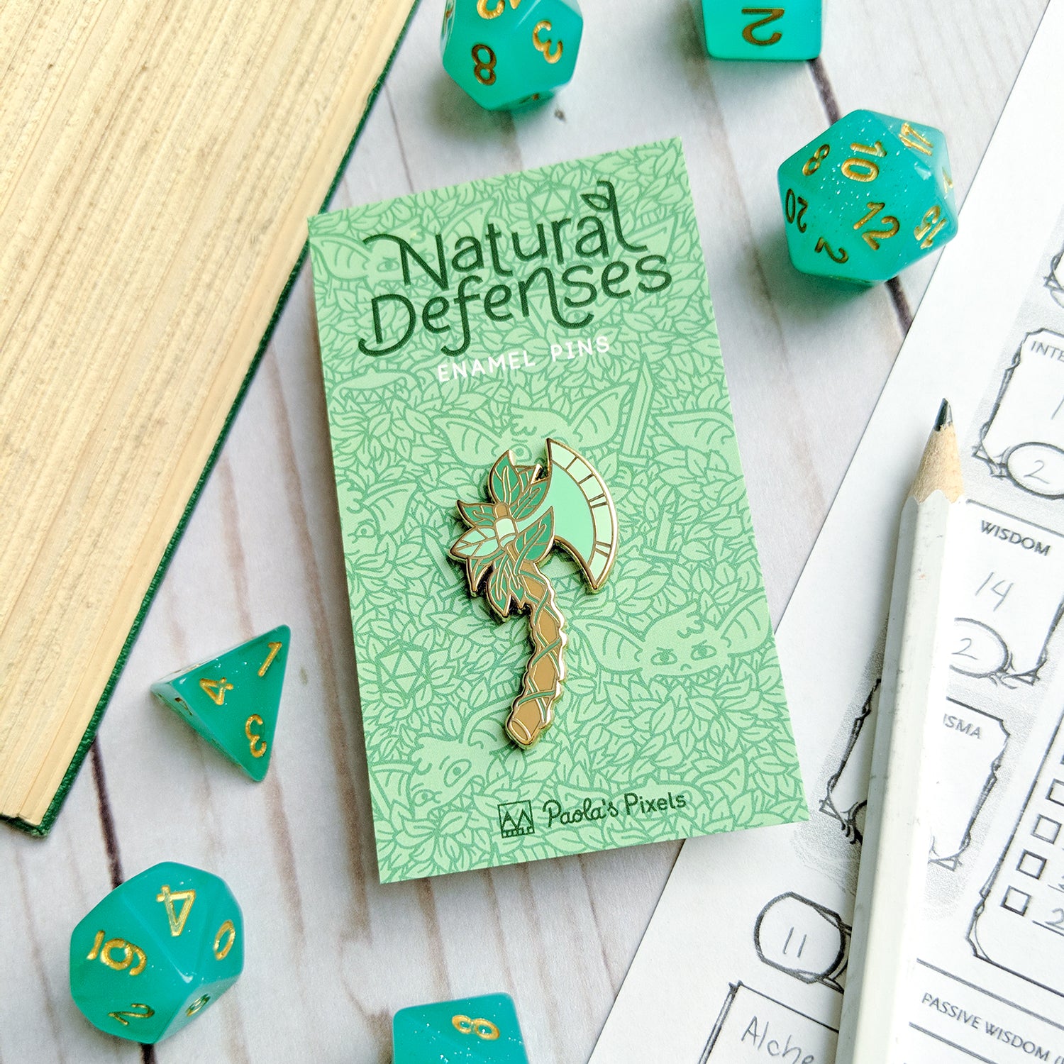 Pothos Axe Pin - Geeky merchandise for people who play D&D - Merch to wear and cute accessories and stationery Paola's Pixels