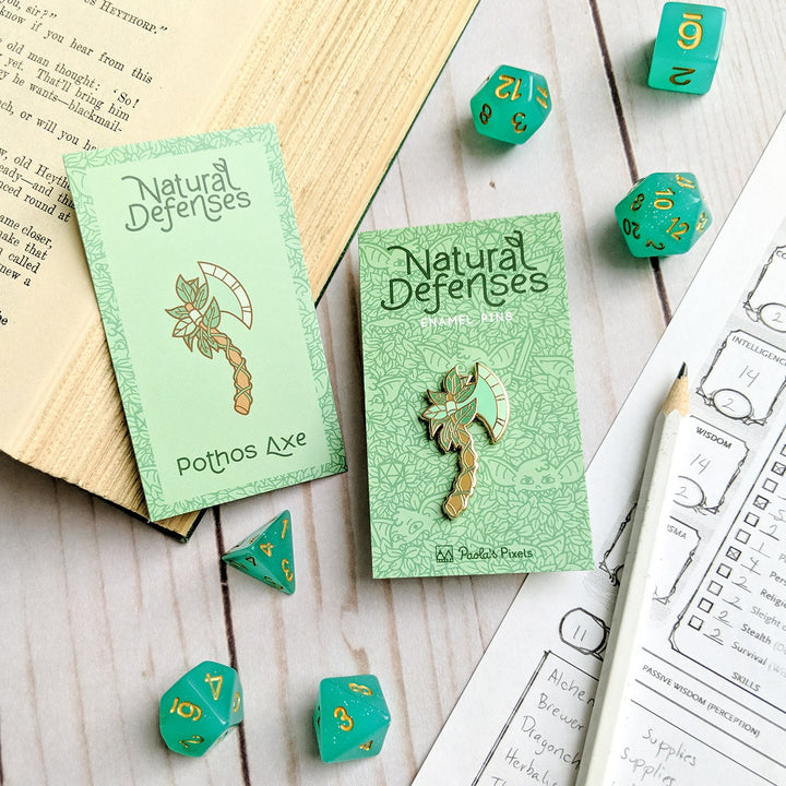 Seconds Sale! Pothos Axe Pin - Geeky merchandise for people who play D&D - Merch to wear and cute accessories and stationery Paola's Pixels