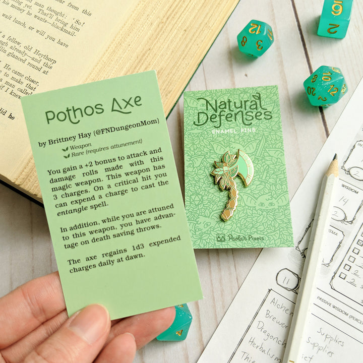 Pothos Axe Pin - Geeky merchandise for people who play D&D - Merch to wear and cute accessories and stationery Paola's Pixels