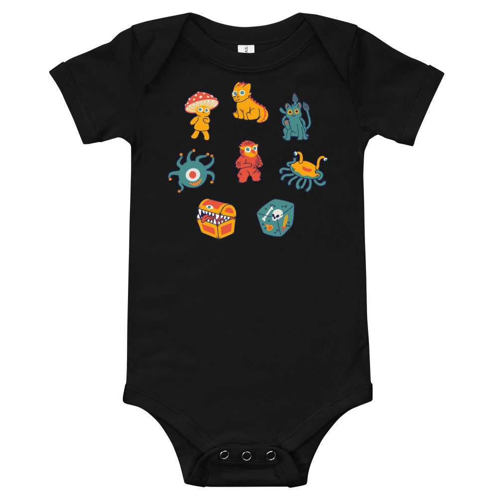 Monster Minis Baby One piece - Geeky merchandise for people who play D&D - Merch to wear and cute accessories and stationery Paola's Pixels