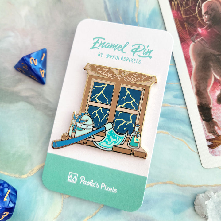 The Barbarian Window Pin - Geeky merchandise for people who play D&D - Merch to wear and cute accessories and stationery Paola's Pixels