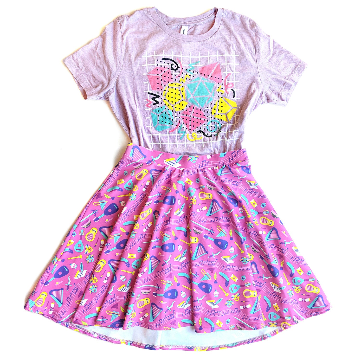 Bard Skater Skirt - Geeky merchandise for people who play D&D - Merch to wear and cute accessories and stationery Paola's Pixels