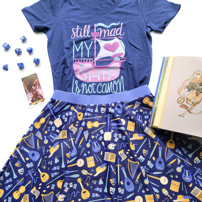 Purple Bard Skater Skirt - Geeky merchandise for people who play D&D - Merch to wear and cute accessories and stationery Paola's Pixels