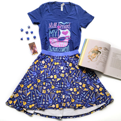 Purple Bard Skater Skirt - Geeky merchandise for people who play D&D - Merch to wear and cute accessories and stationery Paola's Pixels